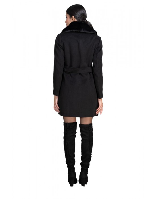 Women Double Breasted Coat Black